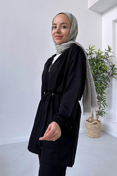 Ka Hijab Waist Drawstring Two Thread Set - Black