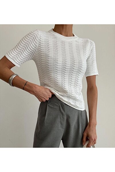 My Blog Pletená halenka Ecru s krátkým rukávem