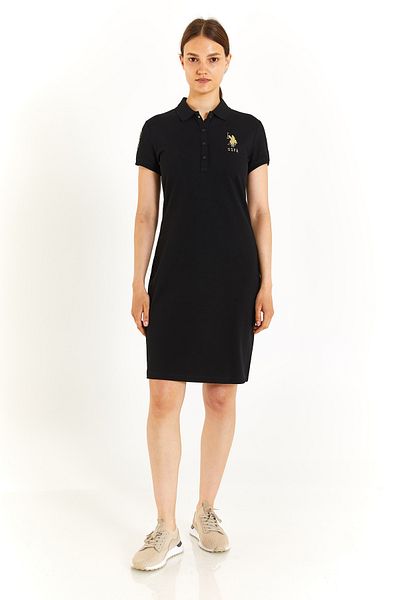 U.S. Polo Assn. Rochie tricotată pentru femei, slim fit, cu gât polo, cu emblemă de polo