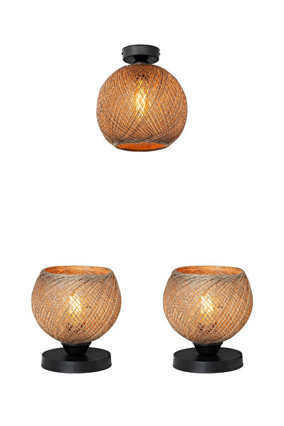 manogrup avize aydınlatma Erva Abajur Avize Yatak Odası Aydınlatma Set Kahve