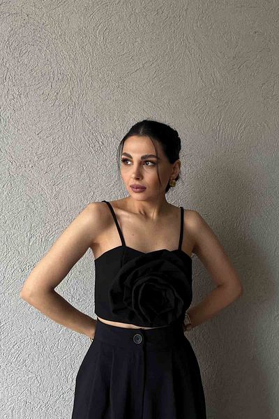 Seda Yalçın Atelier Black Rose Detailed Suspended Bustier