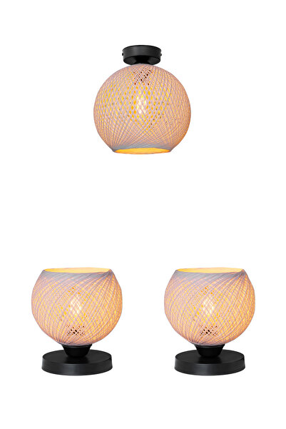 manogrup avize aydınlatma Erva Abajur Avize Yatak Odası Aydınlatma Set Beyaz