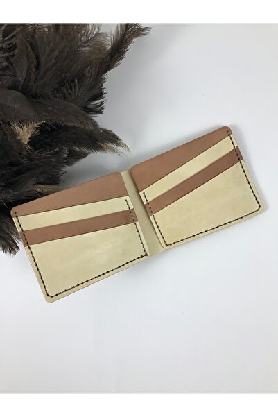 Aksesuar Men's Business Wallet - Genuine Leather, Cream Brown Color