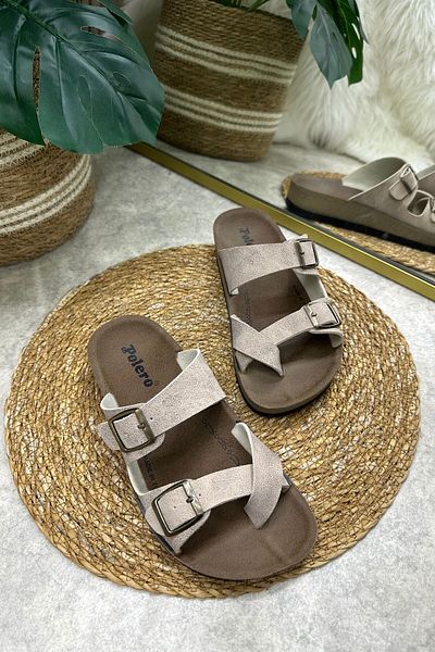 İmerShoes Καθημερινές γυναικείες μπεζ παντόφλες σαγιονάρες άνετα ρυθμιζόμενα σανδάλια με πόρπη από φελλό 34162