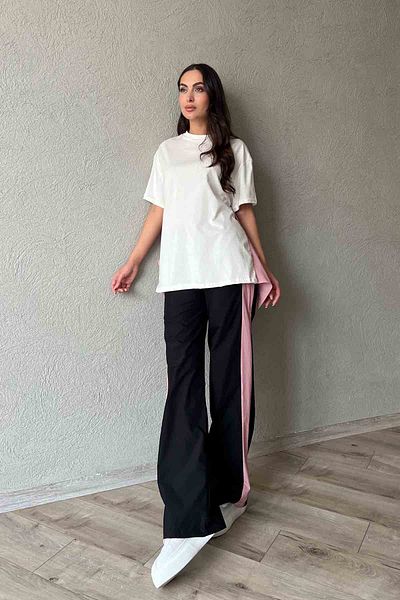 Seda Yalçın Atelier Poplin Blouse and Pants Set with Red Stripes Garnish
