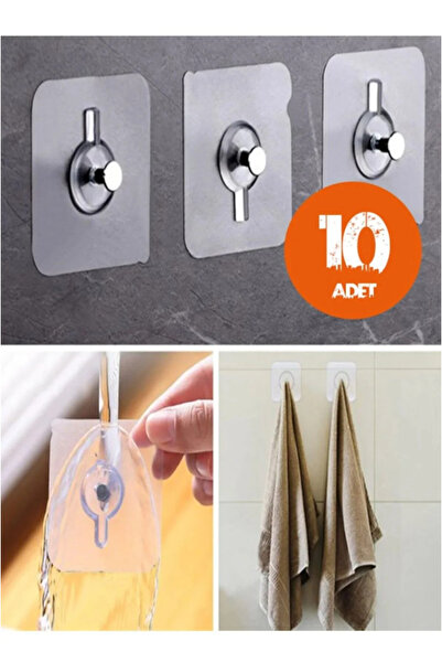 AYGÖREN HOME 10'lu Set Süper Güçlü Kendinden Yapışkanlı Raf Çerçeve Tutucu Vidalı Kanca Askı (6x6 Cm)