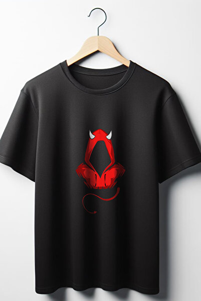 Vordevia Devil Štampano Oversize kroj Wide Fit Unisex okrugla kragna crna majica