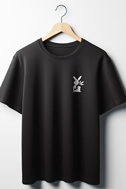 Vordevia Tricou negru unisex cu decolteu rotund supradimensionat cu imprimeu ...