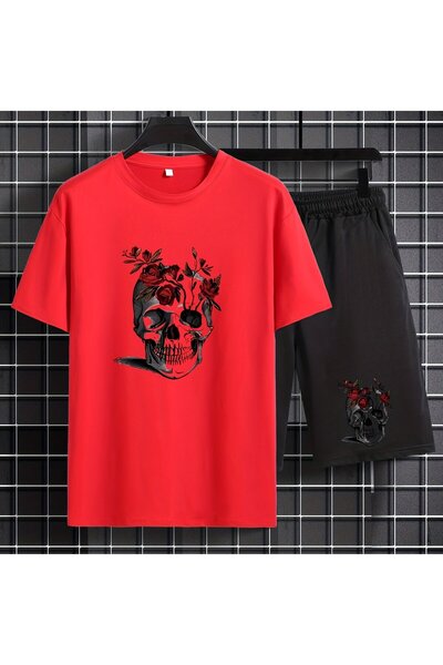 GALASHOP طباعة الجمجمة والورد، طقم رجالي مكون من قطعتين