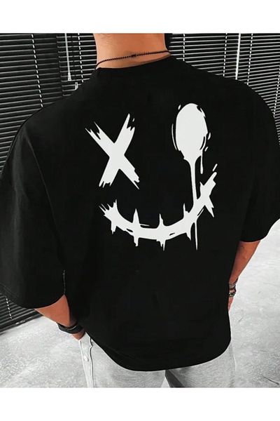 AMOR FACE LARGE SIZE SPECIAL DESIGN STRAPED GÜLÜCÜK BACK PRINTED 100% COTTON OVERSIZED MEN'S T-SHIRT