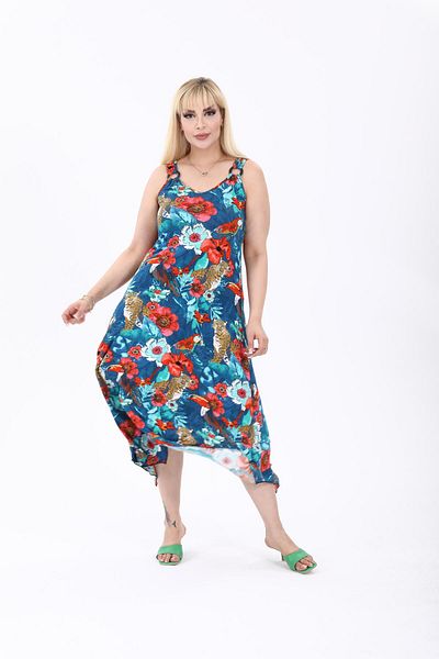mami butik Plus Size Summer Sling Asymmetrical Skirt Cut Combed Cotton Dress
