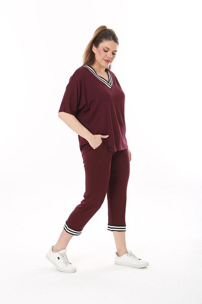 mami butik СТИЛЕН КОМПЛЕКТ ОТ ВИСКОЗА С КАПРЛИ, V-ОБРАЗНА ЯКА И КЪС РЪКАВ, ПЛЪТЕН РАЗМЕР