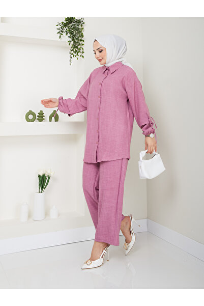 VOLT CLOTHİNG Damenanzug aus Leinen mit Knöpfen