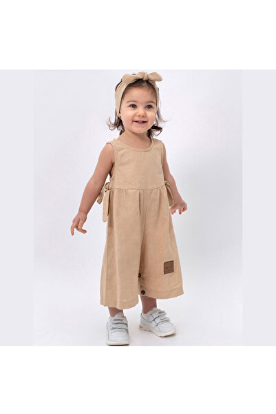 Kokosh kidss Kız çocuk keten fiyonk detaylı tulum