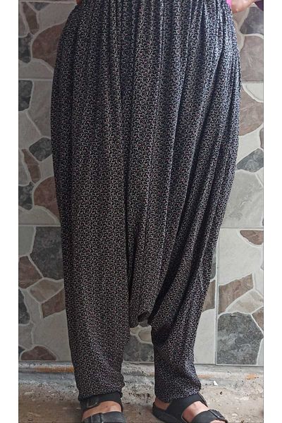 MEŞHUR ŞALVARCI PELİN Women's Patterned Baggy Trousers with Pockets and Elastic Waist