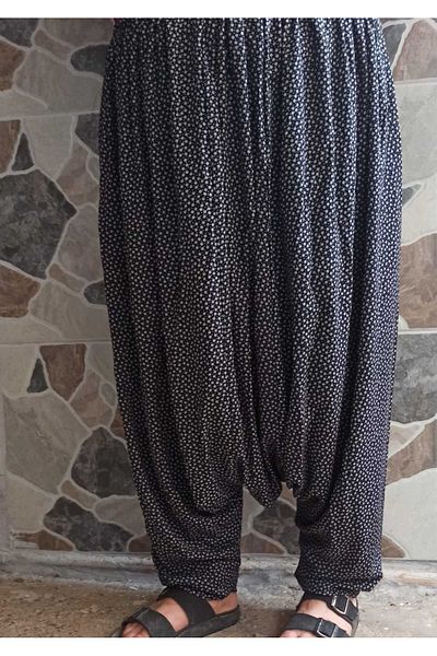 MEŞHUR ŞALVARCI PELİN Women's Patterned Baggy Trousers with Pockets and Elastic Waist