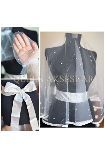 Queen Nelly Білий атлас - розкішний дизайн, весільний фата з перловою вишивко...