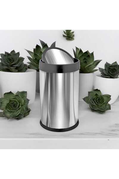 Palex (Ün-Ev) Chrome Practical Trash Can with Lid 32 Lt 430 Quality 3822-32