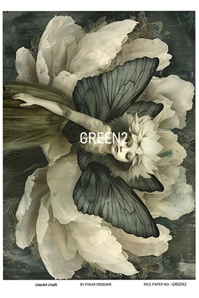 Genel Markalar Green Serisi GREEN2 Yeşil, Melek, Çiçek Desenli 30*42 cm Pirin...