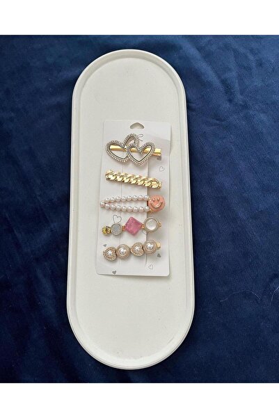 Balyanak İncili Taşlı 5'li Büyük Klips Çıtçıt Pens Toka Saç Aksesuar Seti
