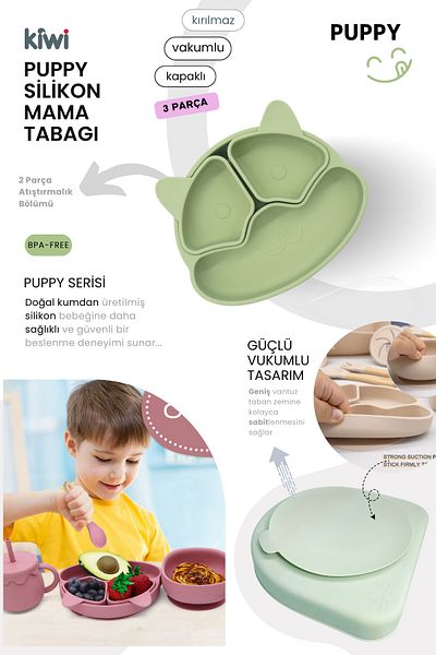 Kiwi Puppy 13 Piece Full Silicone Baby Feeding Set: Safe, Flexible, Bpa / PVC Free, 100% Natural