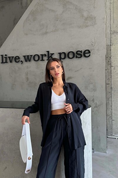 Eka Set cămașă și pantaloni negre pentru femei - 1009-2185