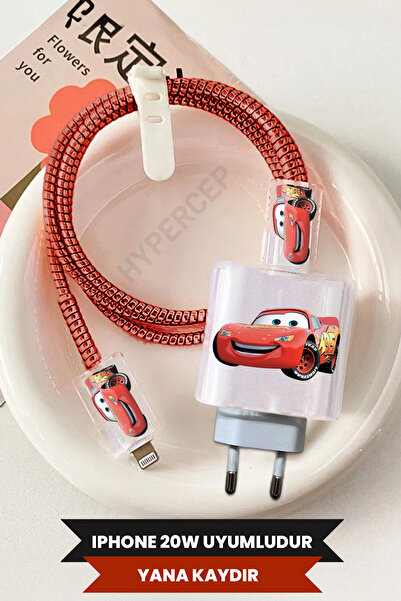 WANNA PROTECT iPhone 20W Uyumlu McQueen Şeffaf Şarj Başlığı Adaptörü Koruma K...
