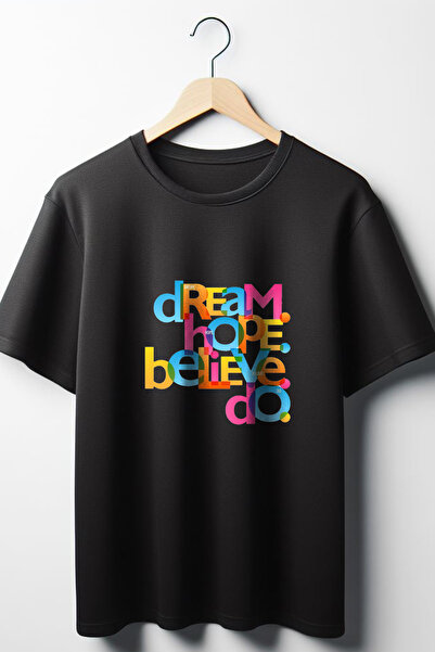 Vordevia Unisex crna T-shirt - Sanjaj, veruj, budi pun nade Štampano, Oversiz...
