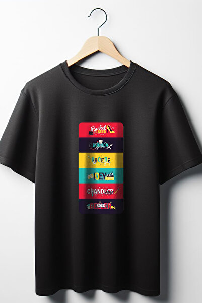 Vordevia Friends Štampano Oversize kroj Wide Fit Unisex okrugla kragna crna m...