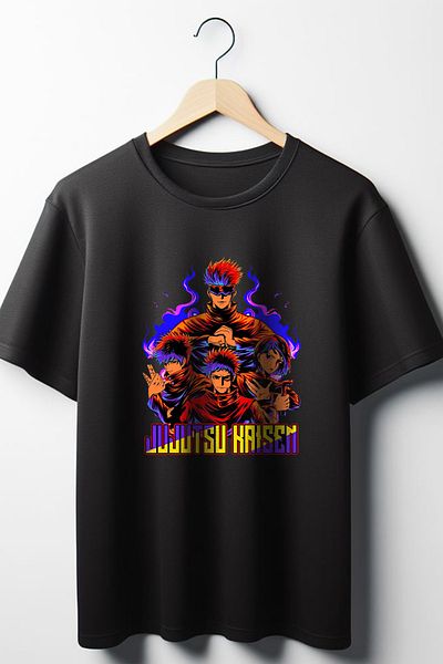 Vordevia Jujutsu Kaisen Printed Unisex Oversize Μαύρο T-Shirt - Crew Neck