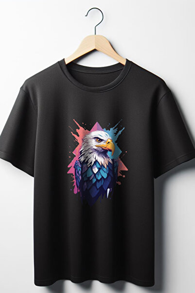 Vordevia Eagle Štampano Oversize kroj Wide Fit Unisex okrugla kragna crna majica