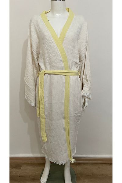 ŞIK STİL Natural Cotton Hand-Woven Kimono Caftan Bathrobe -919