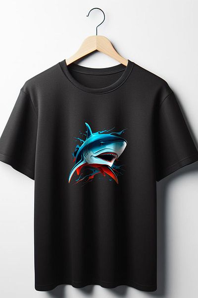 Vordevia Shark Printed Oversize Wide Fit Unisex Crew Neck Μαύρο Tshirt