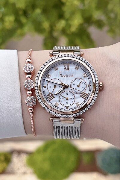 Freelook Bronz Gümüş Renk 24 Ay Garantili Fonksiyonlu Kadın Kol Saati ve Bile...