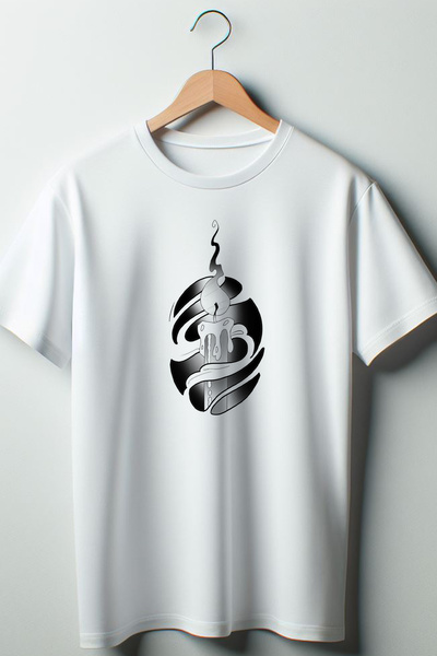 Vordevia Tricou alb oversize unisex cu imprimeu cu lumânări