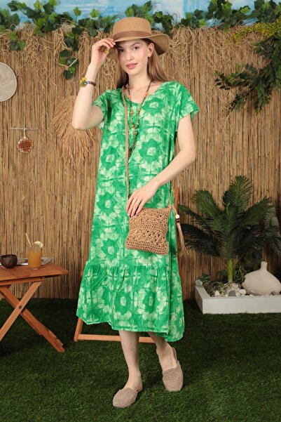 lovebox Νέα σεζόν ύφασμα βισκόζης γραβάτα με μοτίβο φούστα βολάν Λεπτομερές γυναικείο φόρεμα