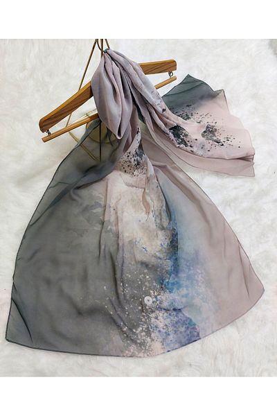 istanbul prensesleri Patterned Chiffon Shawl Gradient Colorful Model