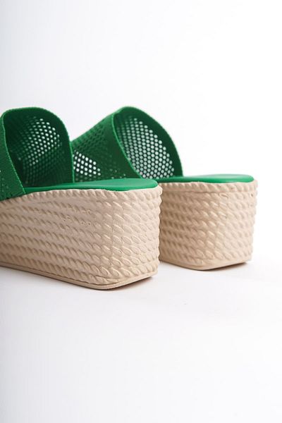 BZ Moda ELINA Wedge Heeled Orthopedic Sole Straw Look Πλεκτά Γυναικείες παντόφλες KT Πράσινο