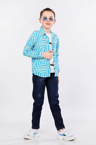 MORNIO Boy's 3-Piece Set Patterned Shirt, T-shirt and Jeans MRN2436