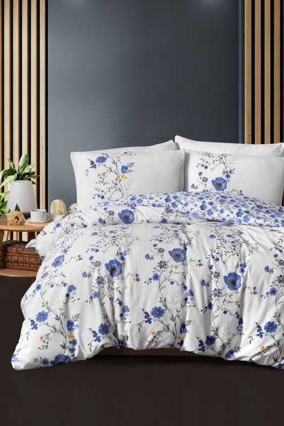Mürdüm Home Flos 100% Pamuklu Çarşaflı Çift Kişilik Nevresim Takımı