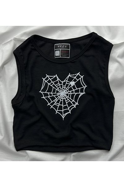 Gofeel Harajuku Heart Web Spider εμπριμέ Crop Tank