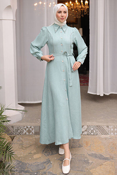 benguen Women's Beaded Detailed Dress 6809 Mint Green