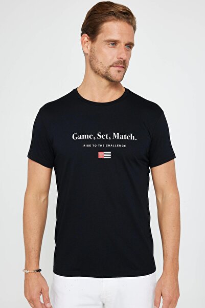 Tudors Ανδρικό T-shirt Slim Fit Slim Fit 100% βαμβακερό μαλακό μπλουζάκι με εμπριμέ μαύρο Crew