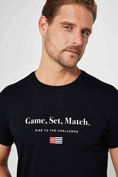 Tudors Ανδρικό T-shirt Slim Fit Slim Fit 100% βαμβακερό μαλακό μπλουζάκι με εμπριμέ μαύρο Crew