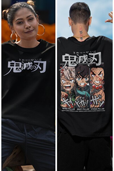 Fuddy Moda Μπλουζάκι Oversize Demon Slayer Pillars Back Printed, Unisex Anime Printed T-shirt