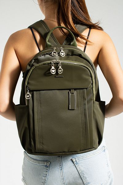 Getcho Button Women's Green Multi-Compartment Backpack – Large Volume, Water Resistant, Sports and School Bag