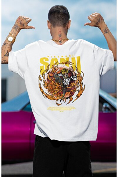 Fuddy Moda Μπλουζάκι με στάμπα One Piece Sanji Back, Unisex T-shirt με στάμπα Anime