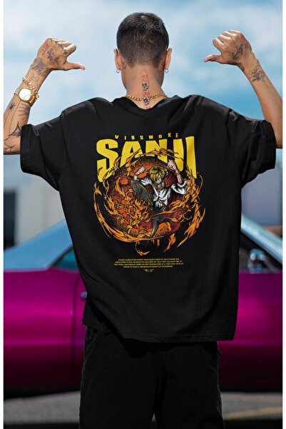 Fuddy Moda Μπλουζάκι με στάμπα One Piece Sanji Back, Unisex T-shirt με στάμπα Anime