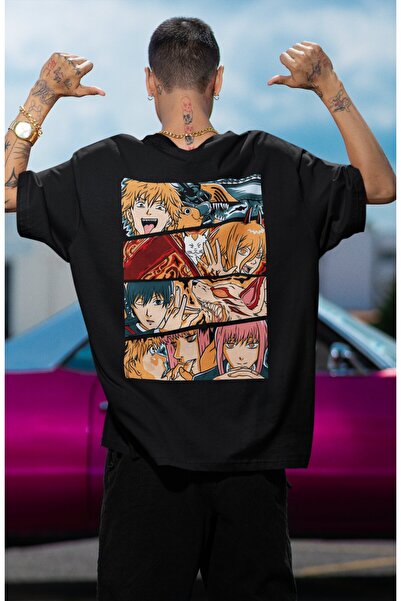 Fuddy Moda Υπερμεγέθη Chainsaw Man Characters Back Printed T-shirt, Unisex Anime Printed T-shirt