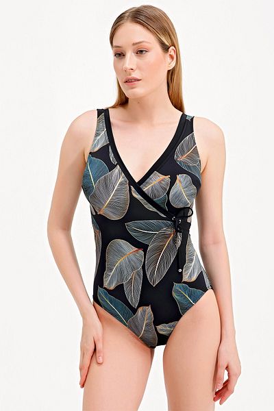 ZEKİ Double Breasted Leaf Patterned Swimsuit